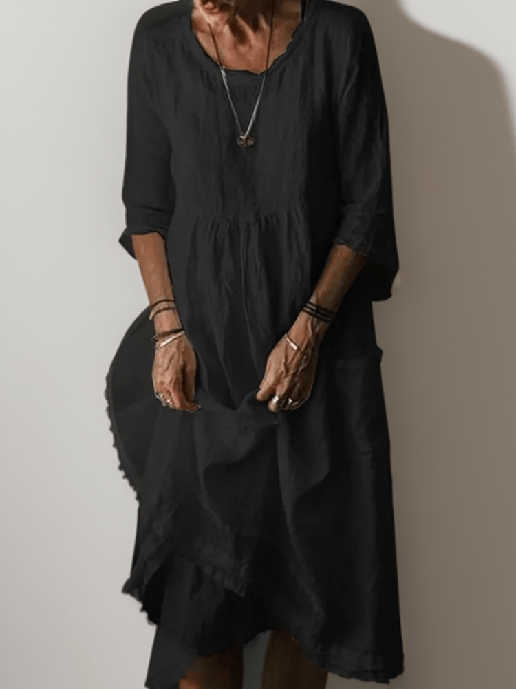 Robe midi trapèze à manches 3/4 pour femme
