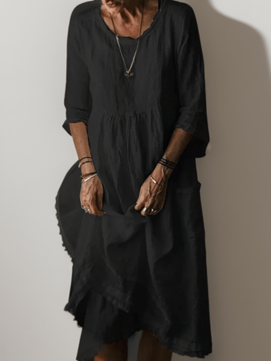 Robe midi trapèze à manches 3/4 pour femme