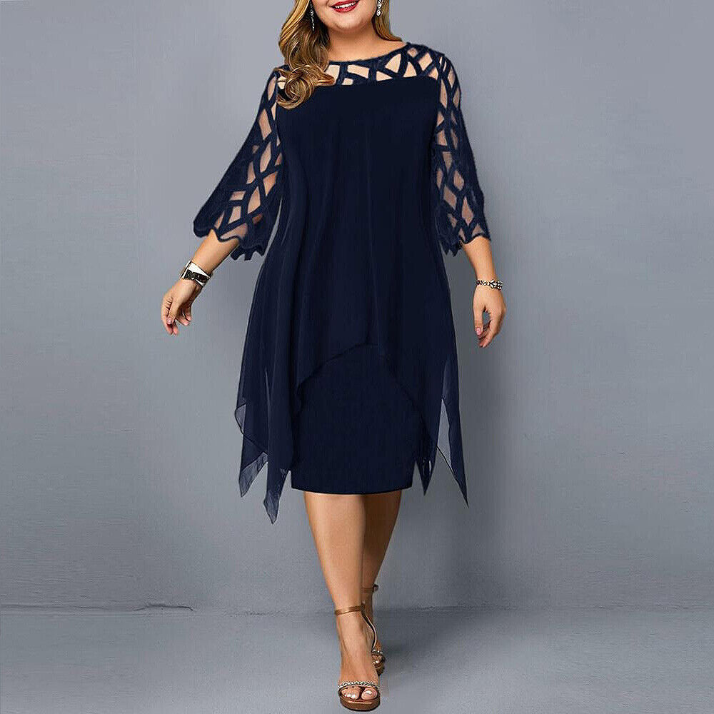 Robe midi trapèze à manches 3/4 pour femme