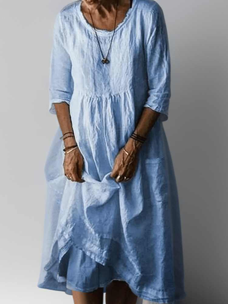 Robe midi trapèze à manches 3/4 pour femme
