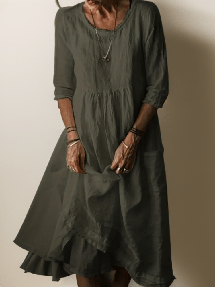 Robe midi trapèze à manches 3/4 pour femme