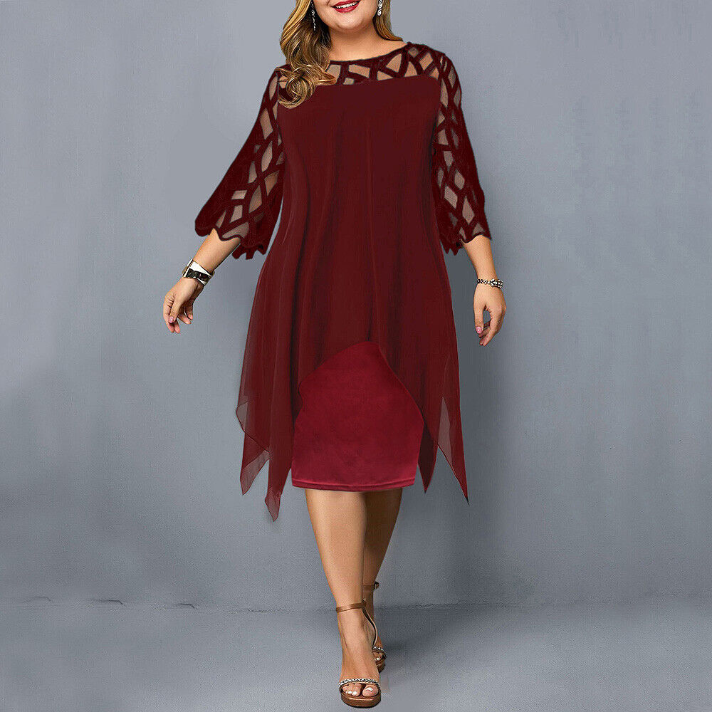 Robe midi trapèze à manches 3/4 pour femme