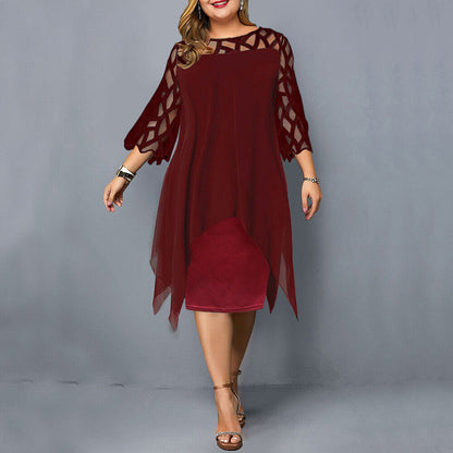 Robe midi trapèze à manches 3/4 pour femme