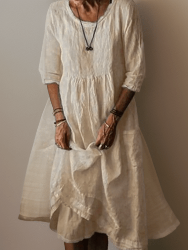 Robe midi trapèze à manches 3/4 pour femme