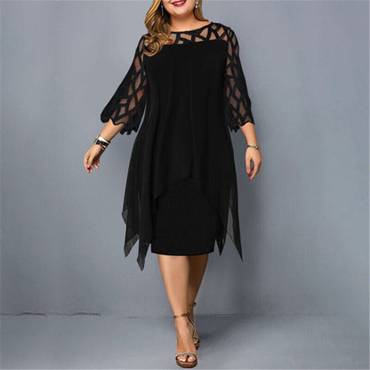 Robe midi trapèze à manches 3/4 pour femme