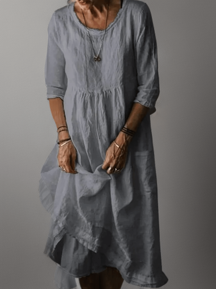 Robe midi trapèze à manches 3/4 pour femme