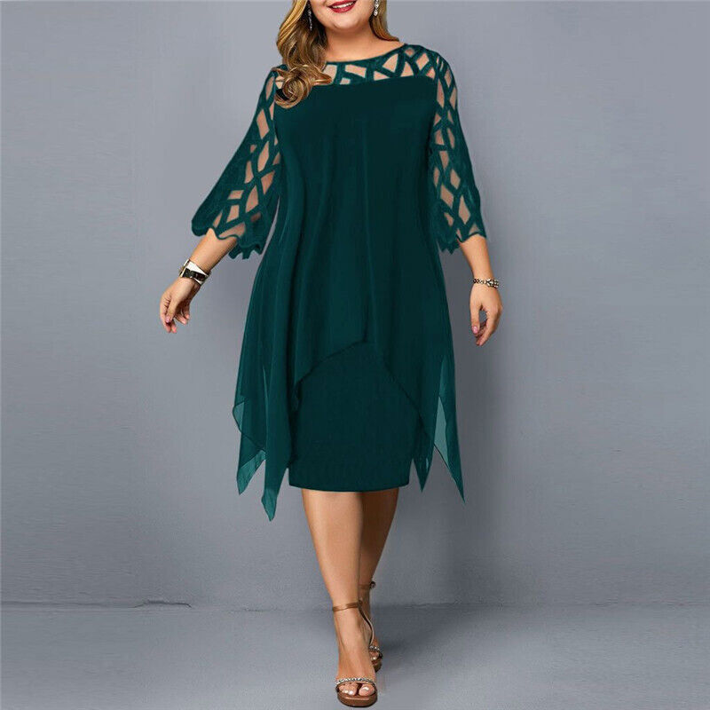 Robe midi trapèze à manches 3/4 pour femme