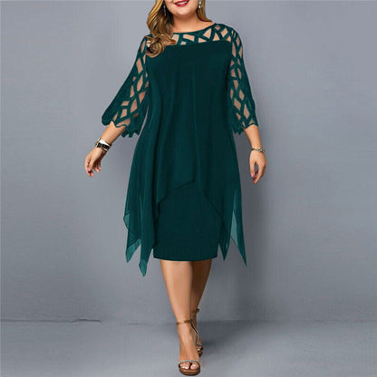 Robe midi trapèze à manches 3/4 pour femme