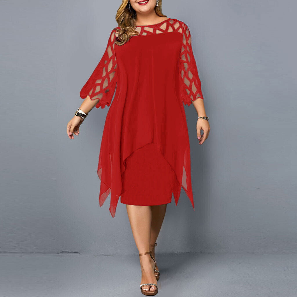 Robe midi trapèze à manches 3/4 pour femme