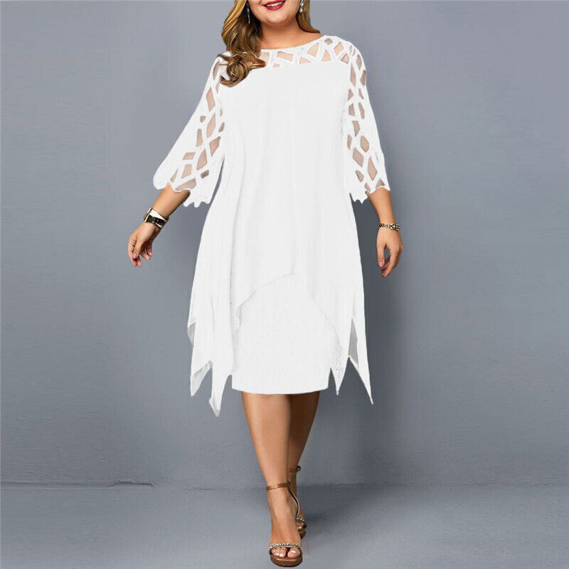 Robe midi trapèze à manches 3/4 pour femme