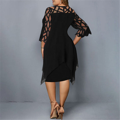 Robe midi trapèze à manches 3/4 pour femme