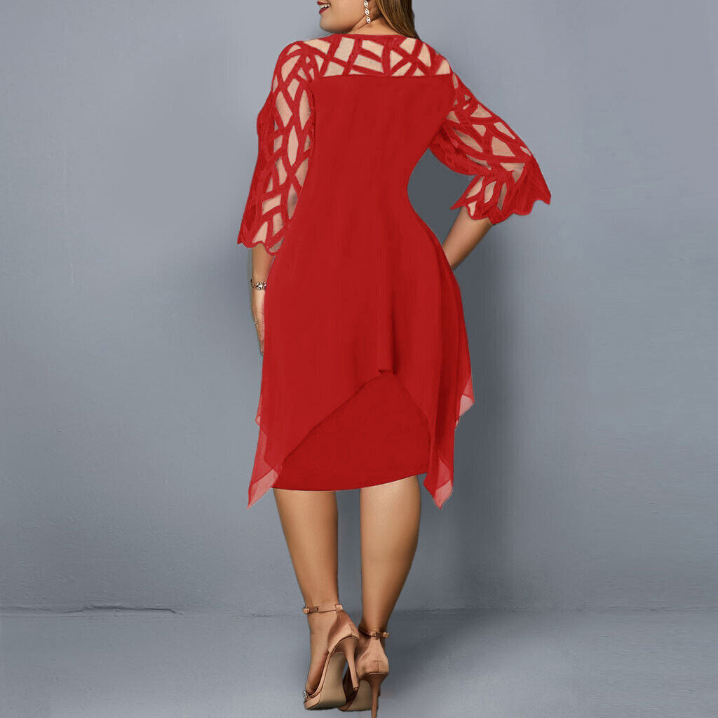 Robe midi trapèze à manches 3/4 pour femme