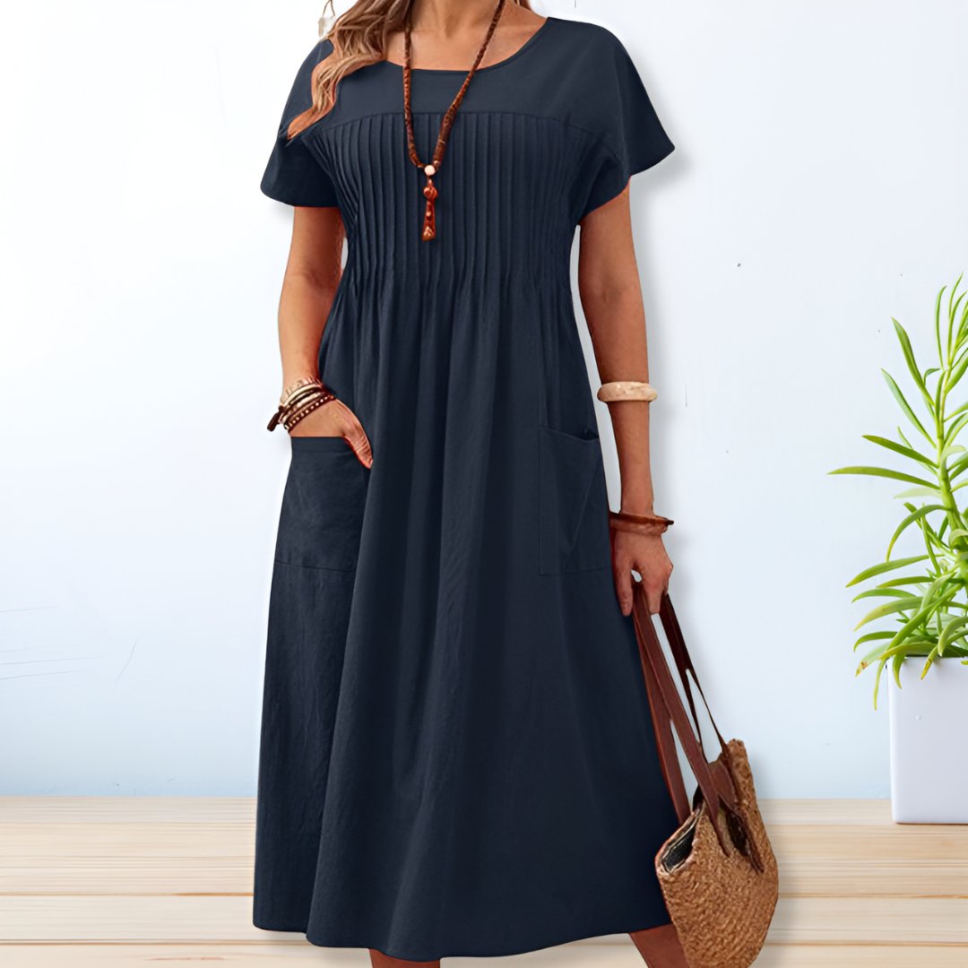 Robe midi trapèze à manches courtes pour femme