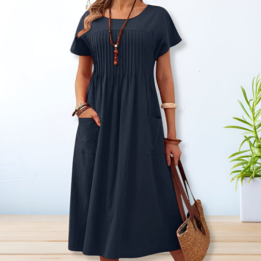 Robe midi trapèze à manches courtes pour femme