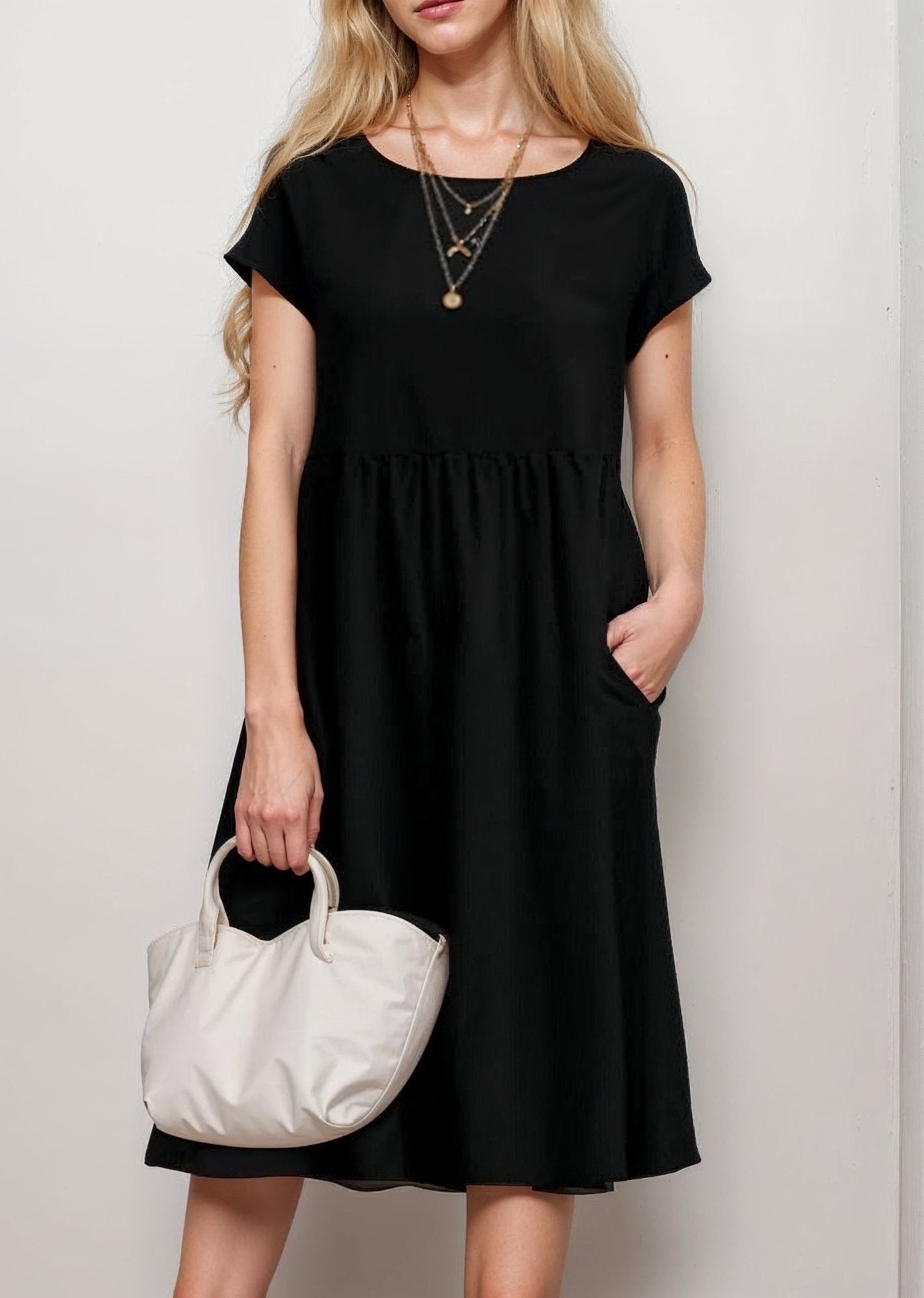 Robe midi trapèze à manches courtes pour femme