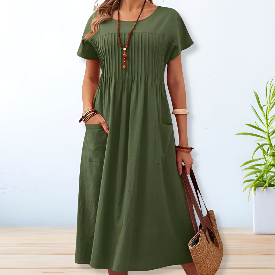 Robe midi trapèze à manches courtes pour femme