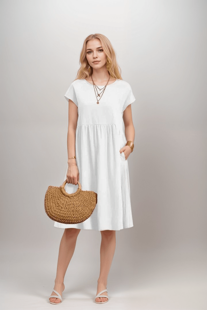 Robe midi trapèze à manches courtes pour femme
