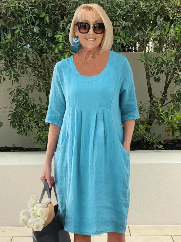 Robe midi trapèze à poches pour femme