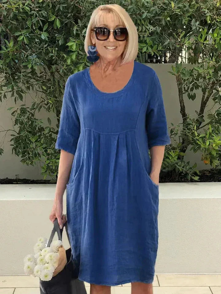 Robe midi trapèze à poches pour femme