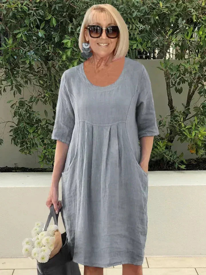 Robe midi trapèze à poches pour femme