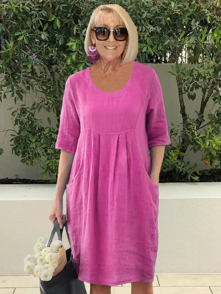 Robe midi trapèze à poches pour femme