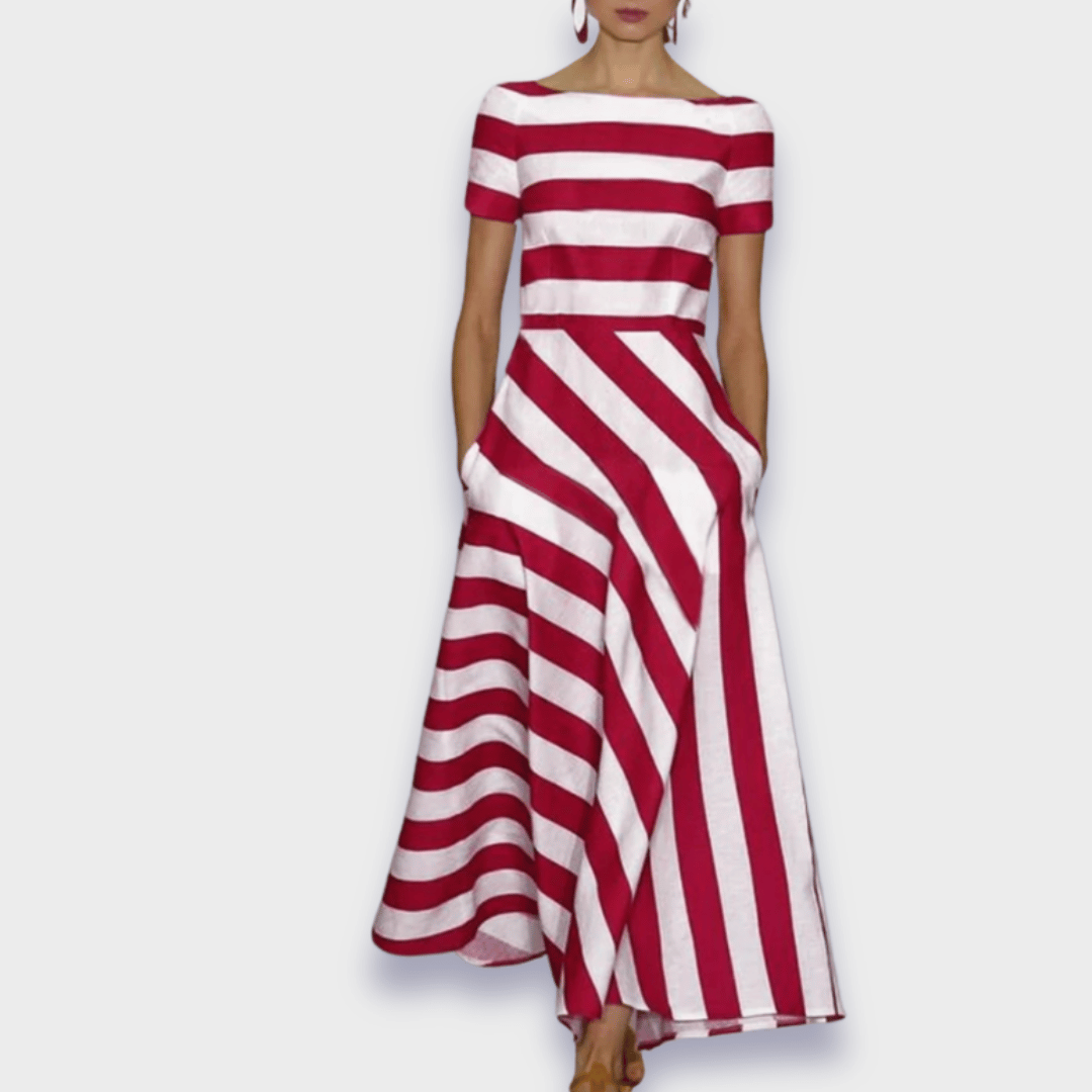 Robe midi trapèze à rayures pour femme