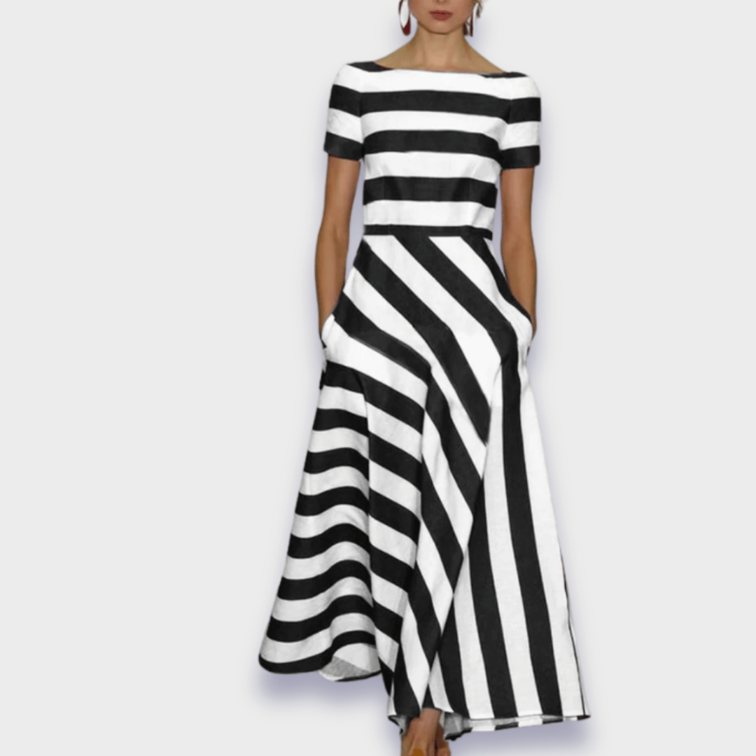Robe midi trapèze à rayures pour femme