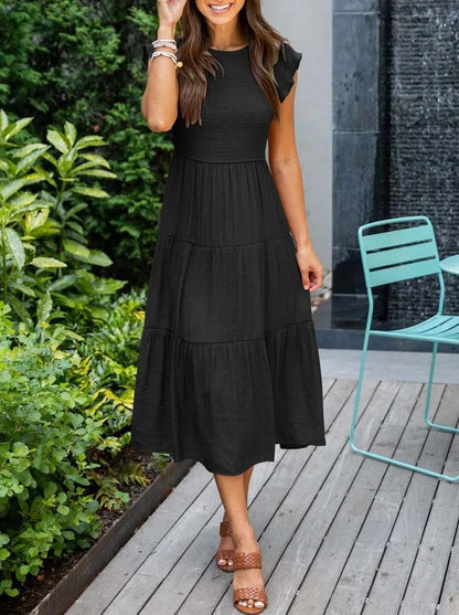 Robe midi trapèze à smocks pour femme