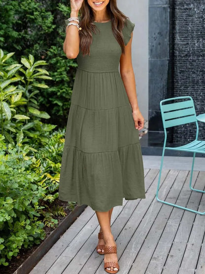 Robe midi trapèze à smocks pour femme