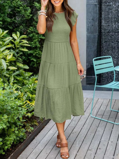 Robe midi trapèze à smocks pour femme
