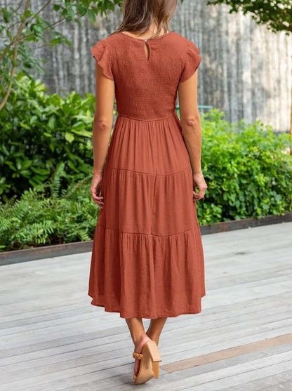 Robe midi trapèze à smocks pour femme