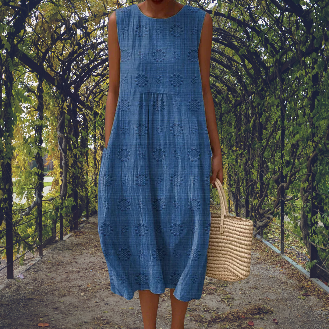 Robe midi trapèze sans manches en coton pour femme