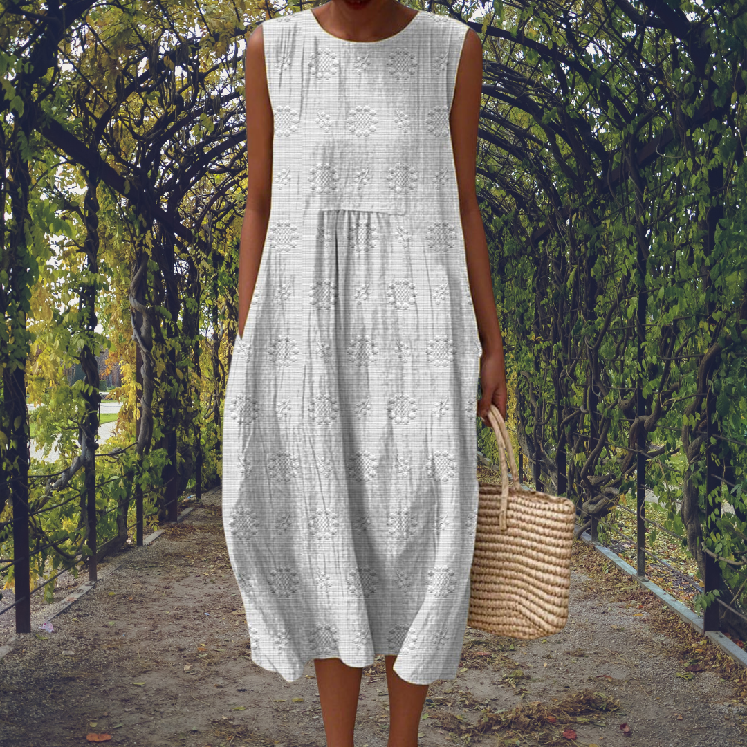 Robe midi trapèze sans manches en coton pour femme