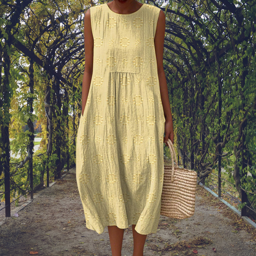 Robe midi trapèze sans manches en coton pour femme