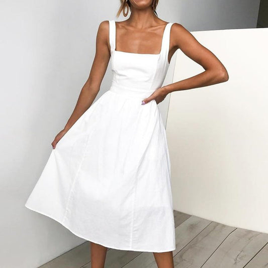 Robe midi trapèze sans manches pour femme