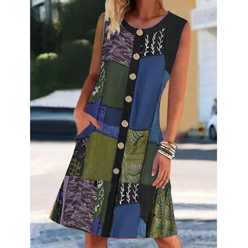 Robe midi trapèze sans manches pour femme