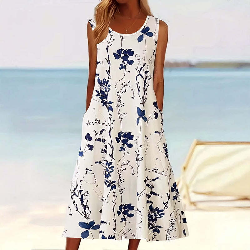 Robe midi trapèze sans manches pour femme