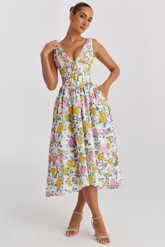 Robe midi trapèze sans manches pour femme