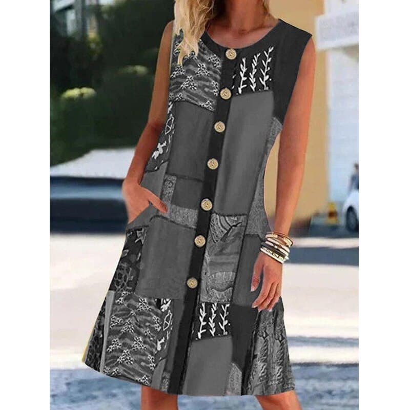 Robe midi trapèze sans manches pour femme
