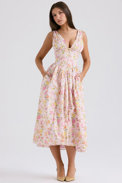Robe midi trapèze sans manches pour femme