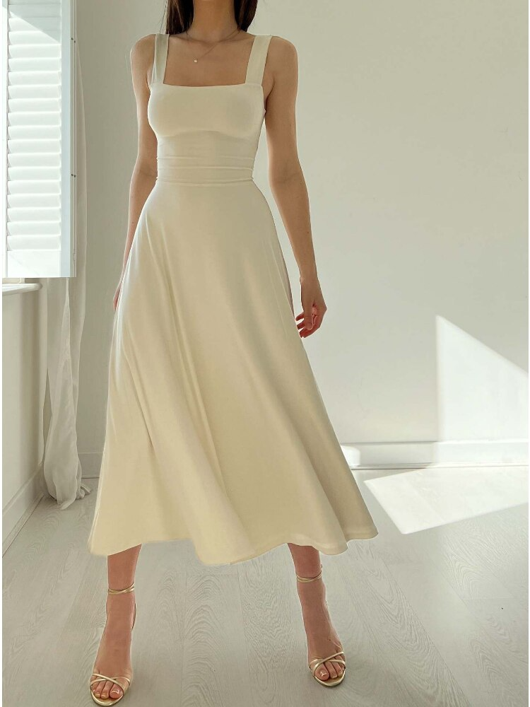 Robe midi trapèze sans manches pour femme