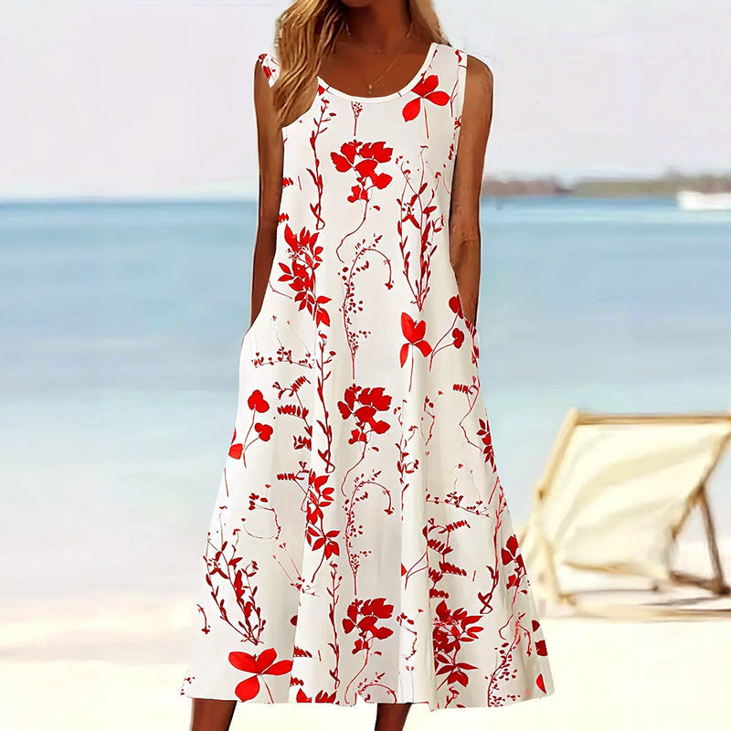 Robe midi trapèze sans manches pour femme
