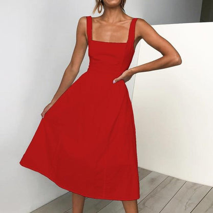 Robe midi trapèze sans manches pour femme