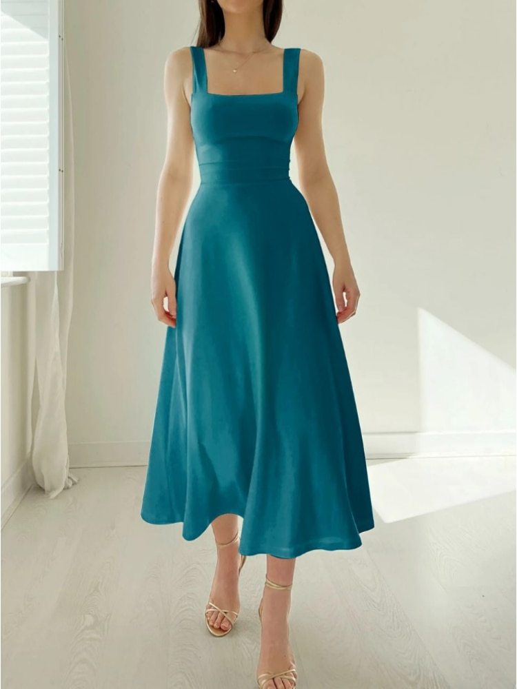 Robe midi trapèze sans manches pour femme