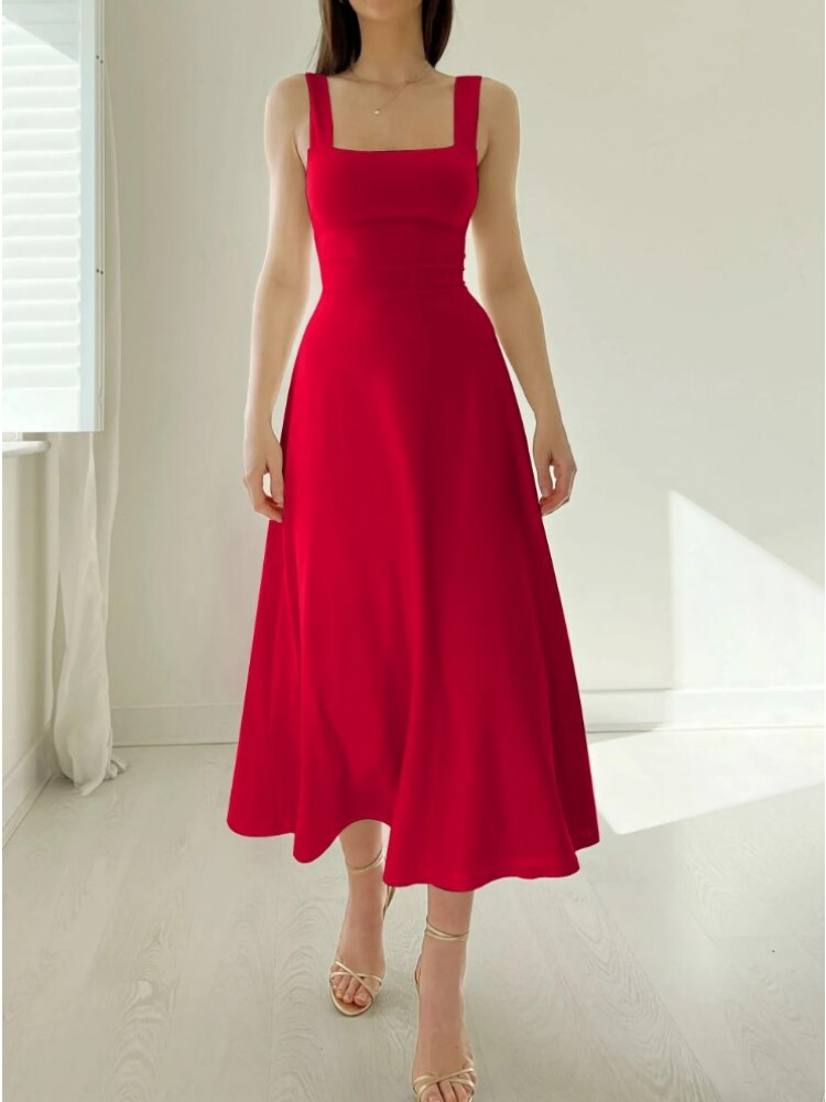 Robe midi trapèze sans manches pour femme
