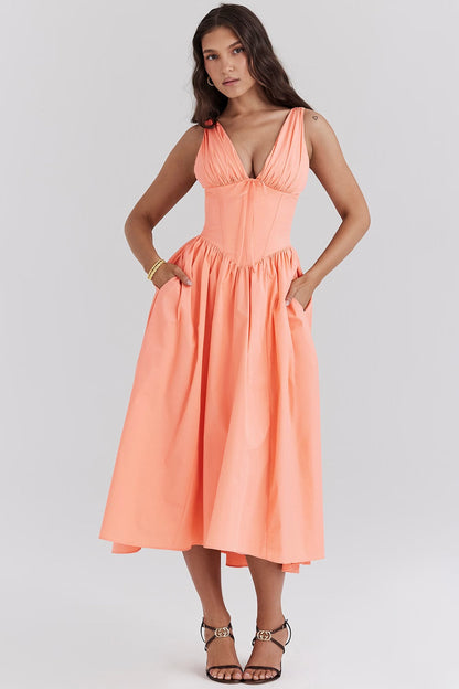 Robe midi trapèze sans manches pour femme