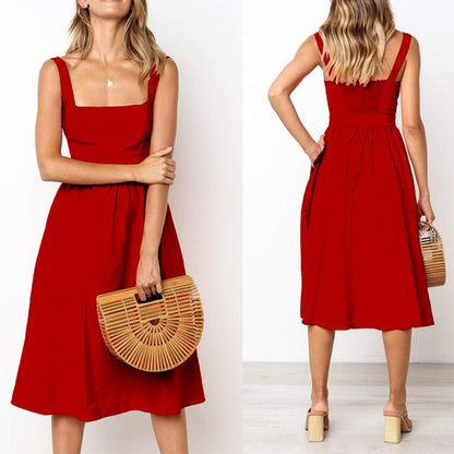 Robe midi trapèze sans manches pour femme