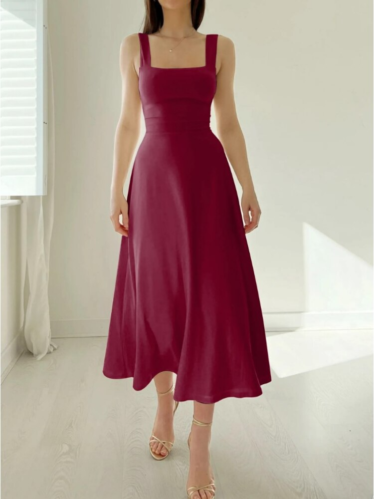 Robe midi trapèze sans manches pour femme