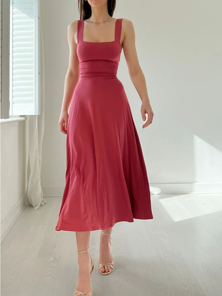 Robe midi trapèze sans manches pour femme