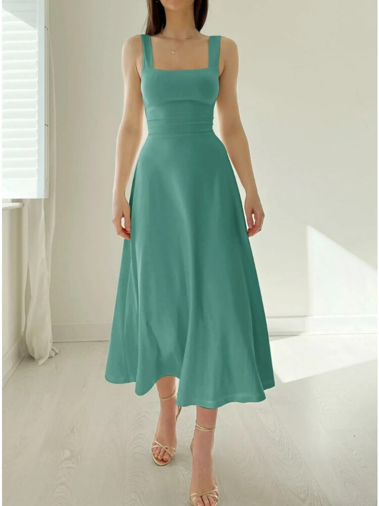 Robe midi trapèze sans manches pour femme